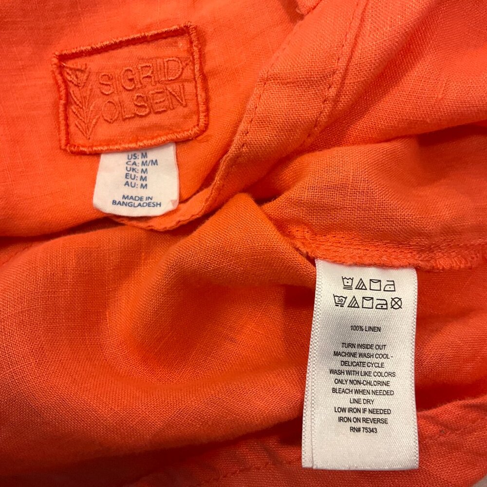 Sigrid Olsen Women's Coral/Orange V-Neck Tunic Blouse 100% Linen Size M - Picture 4 of 10